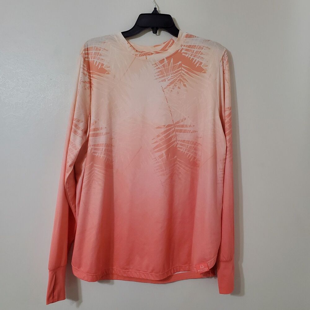 Realtree Womens Plus Sz 2XL Coral Long Sleeve Crew Neck Pullover Graphic Tee